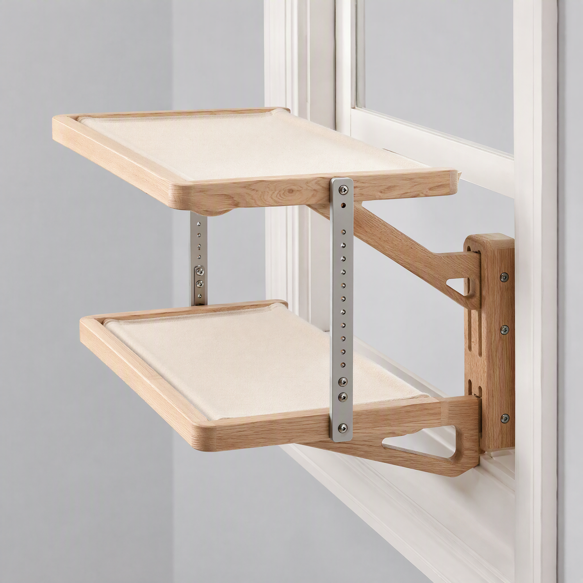 Adjustable Double-Level Wooden Window Cat Perch — lifestyle image
