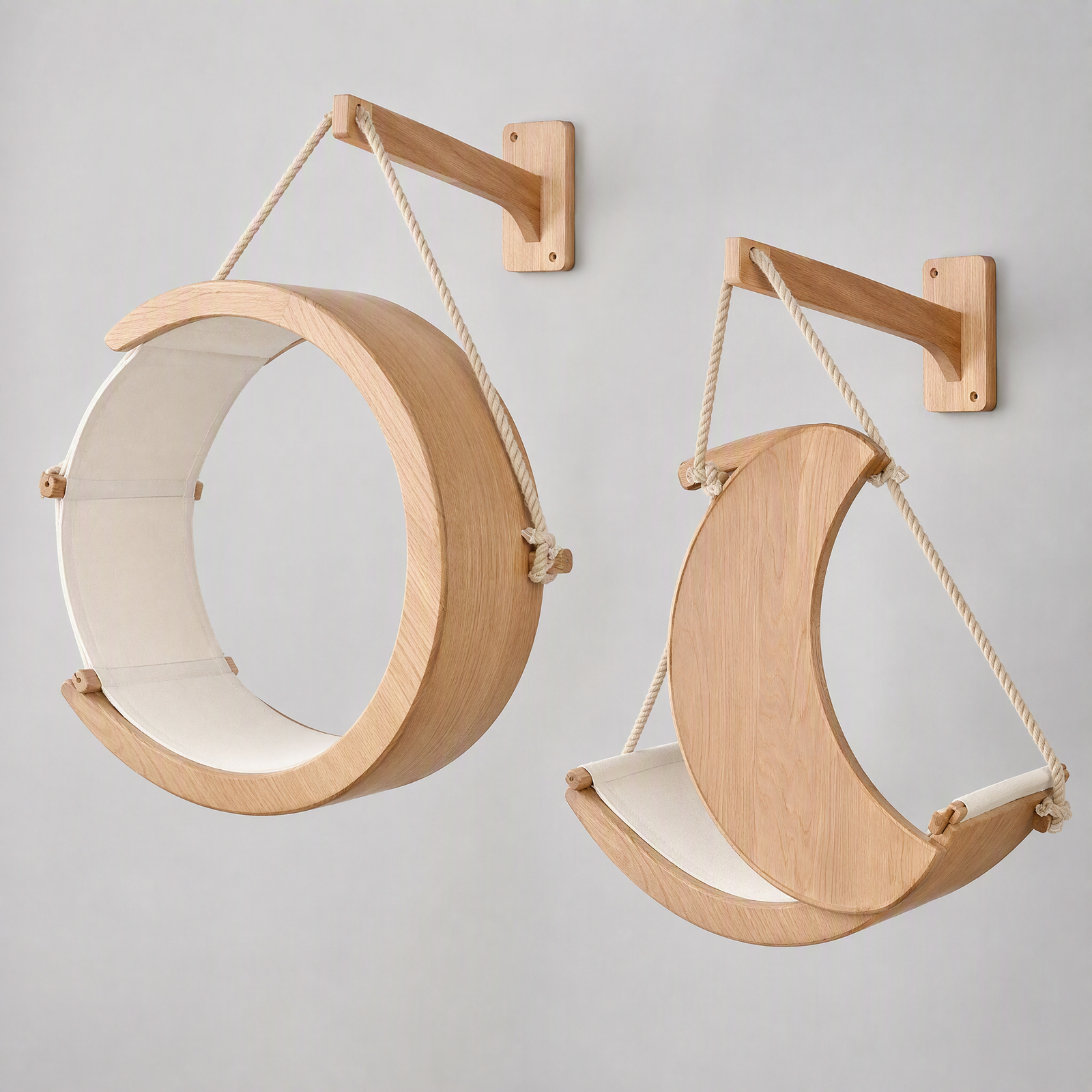 Crescent Wooden Hanging Window Cat Bed — lifestyle image