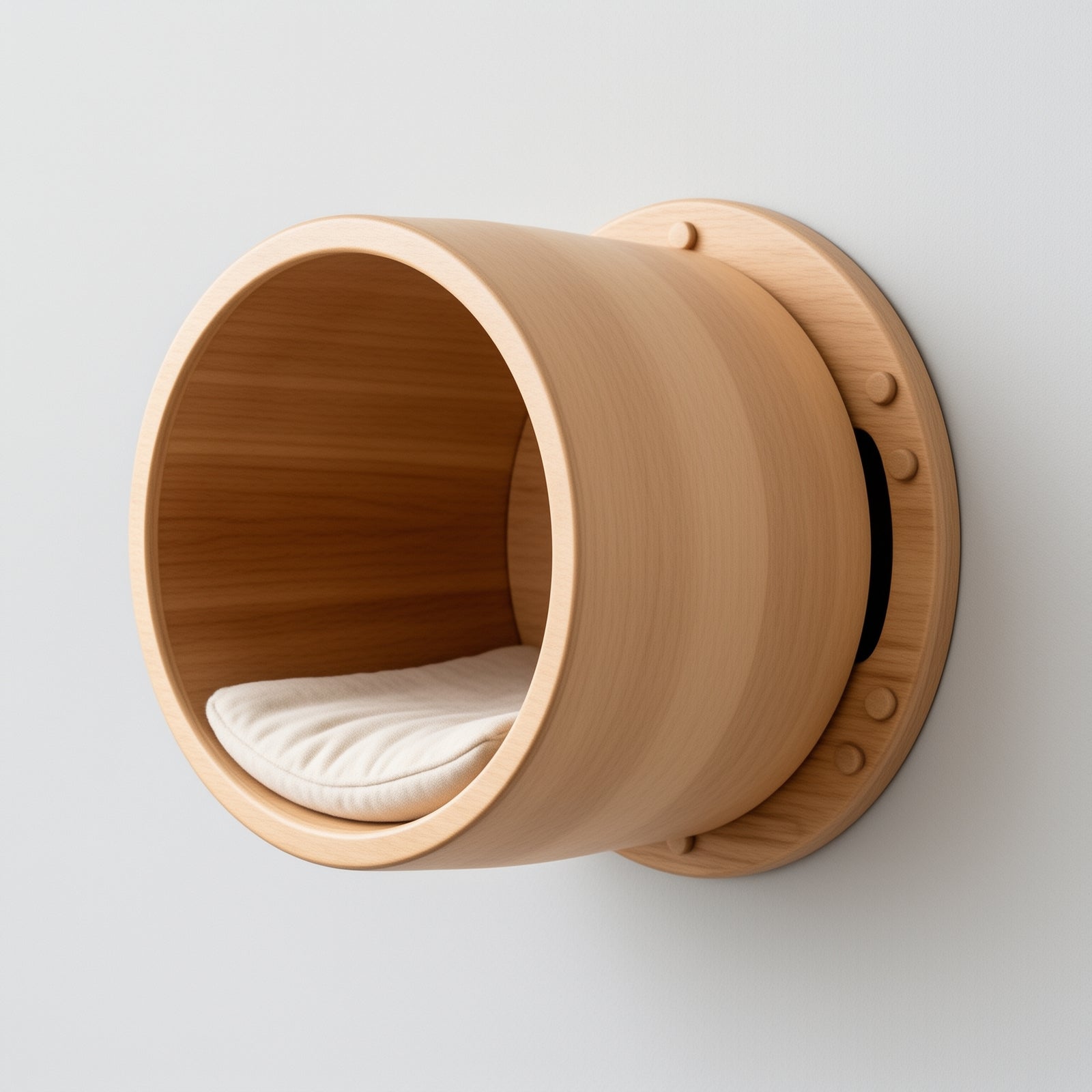 Wooden Wall-Mounted Cat Pod with Fabric Liner — lifestyle image