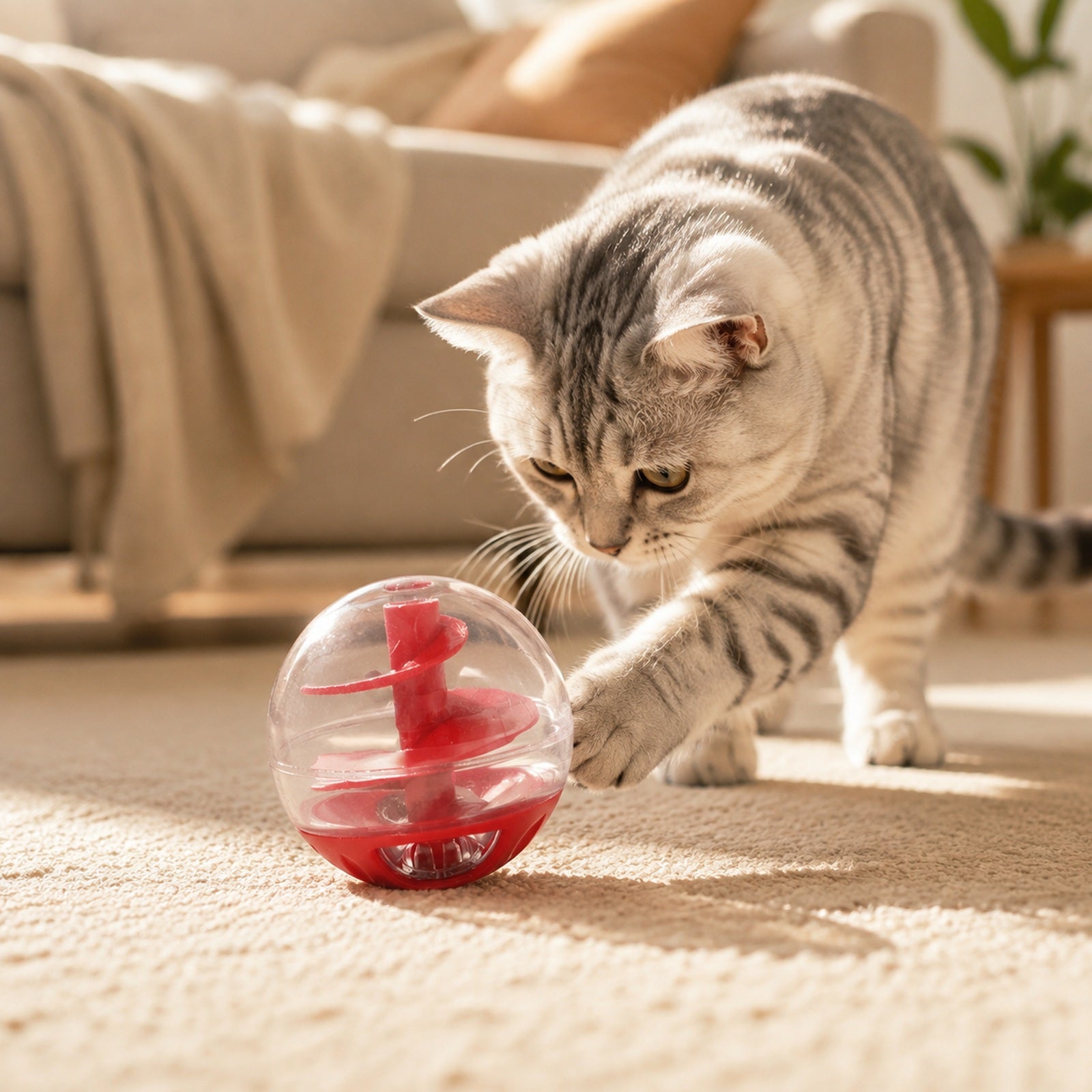 Spiral Cat Treat-Dispensing Puzzle Ball — lifestyle scene