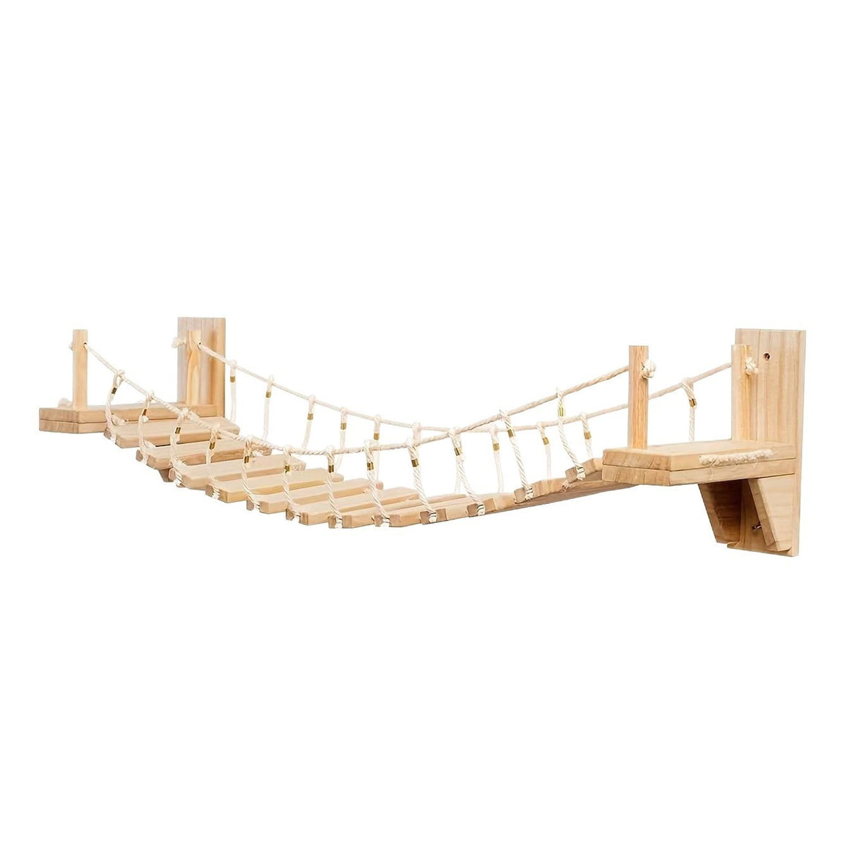 Wall-Mounted Solid Wood Cat Bridge with Rope Rails — main product image