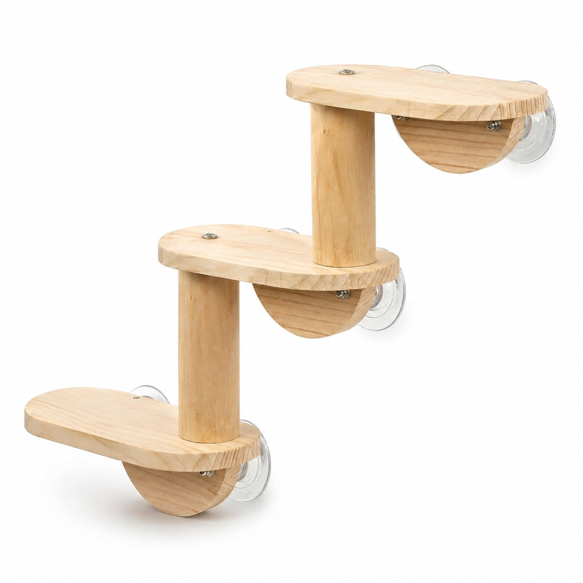 Three-Tier Wooden Window Cat Perch with Suction Cups — main product image
