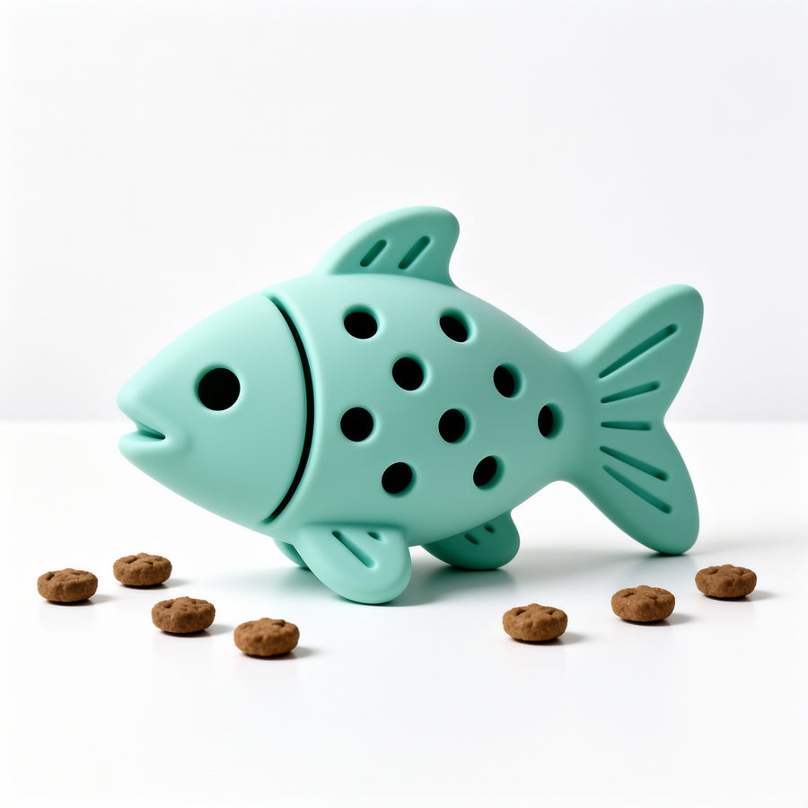 Fish-Shaped Silicone Treat-Dispensing Cat Toy — main image