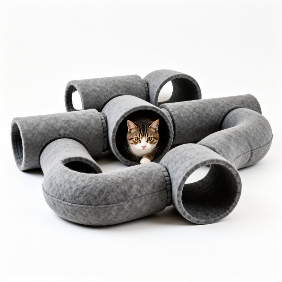 Modular Connectable Felt Cat Tunnel Set — main image
