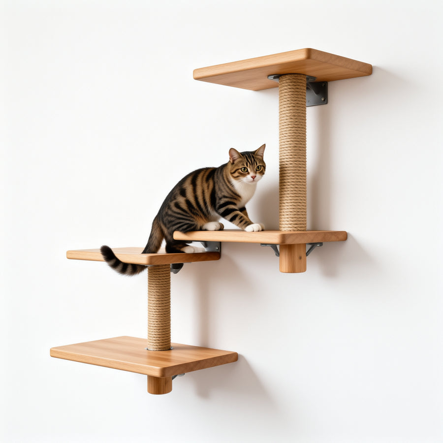 Three-Piece Wooden Cat Climbing Platform Set — main image