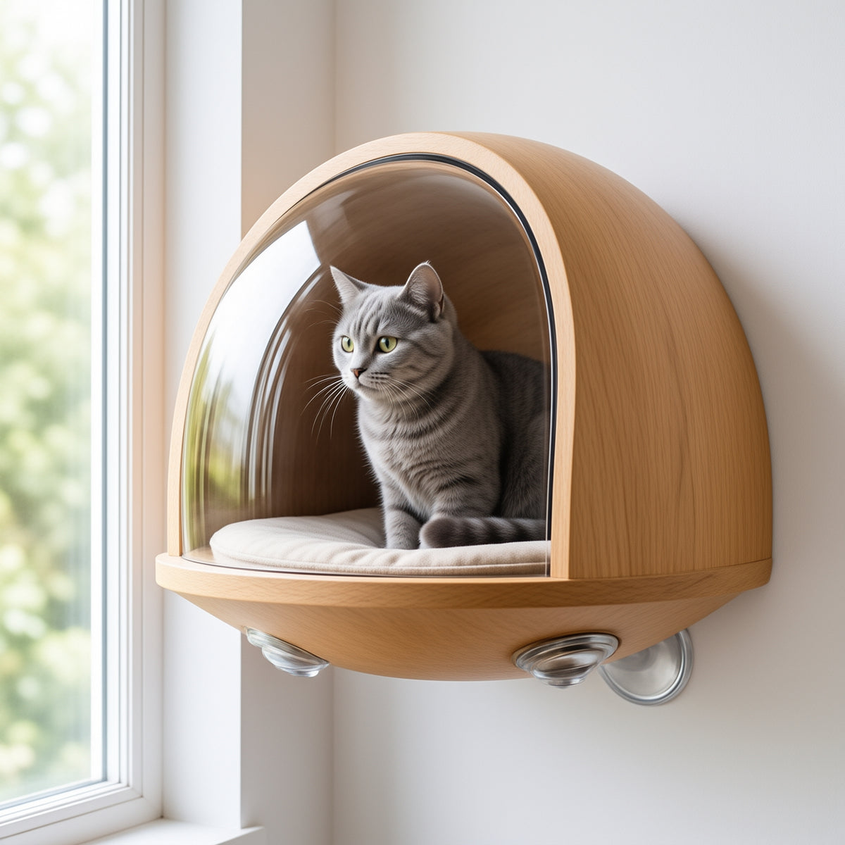 Wooden Window Cat Pod with Clear Acrylic Bubble — main image