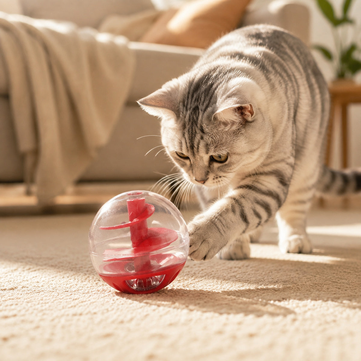 Spiral Cat Treat-Dispensing Puzzle Ball — lifestyle scene